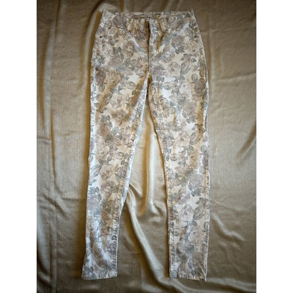 Seven 7 Womens Size 6 White High Rise Skinny Jeans‎ Floral Print 5 Stretch Denim